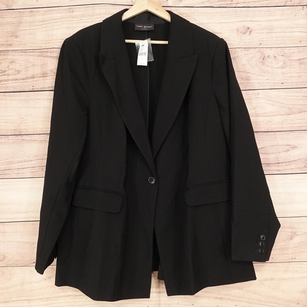 New! Lane Bryant Blazer Womens 26 Black One Button Lined Pant Suit Jacket Career